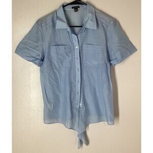 ann taylor top small short sleeve button down Blue Collared Front Tie